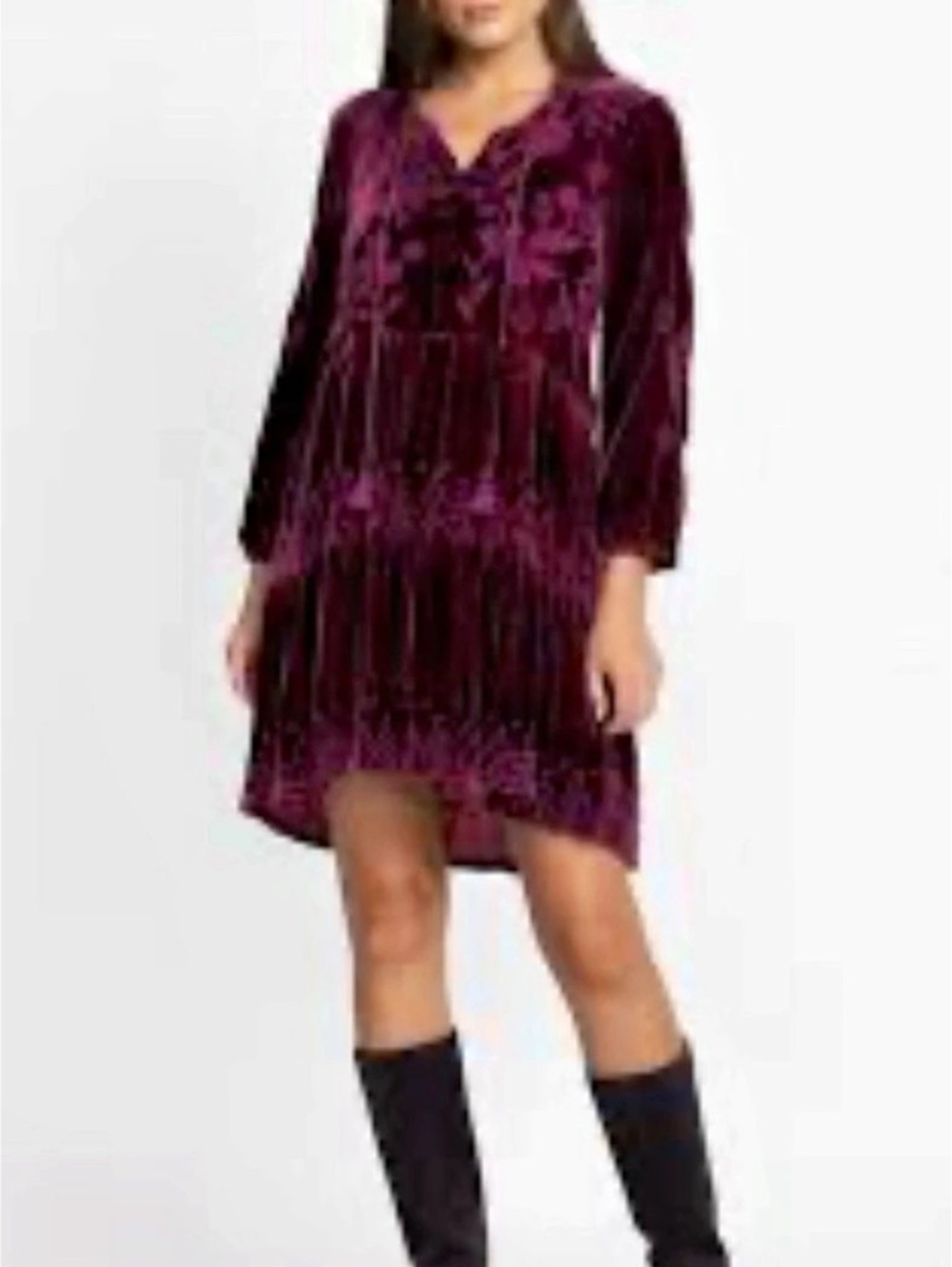 Johnny Was Floral Velvet Mini Dress in Burgundy Size Large (B5)